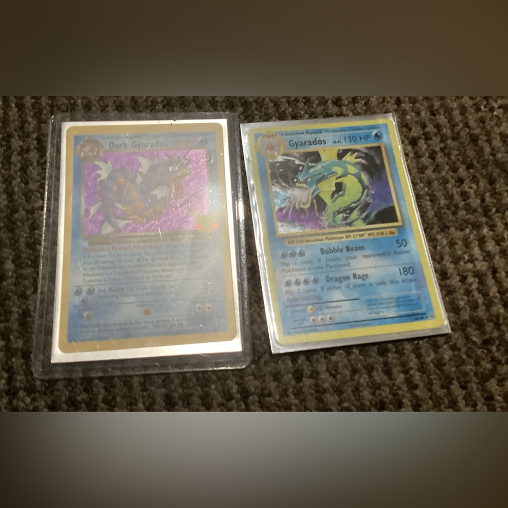 I am selling Pokémon cards both gyarados 1 from 1995 and 1 from 2016.